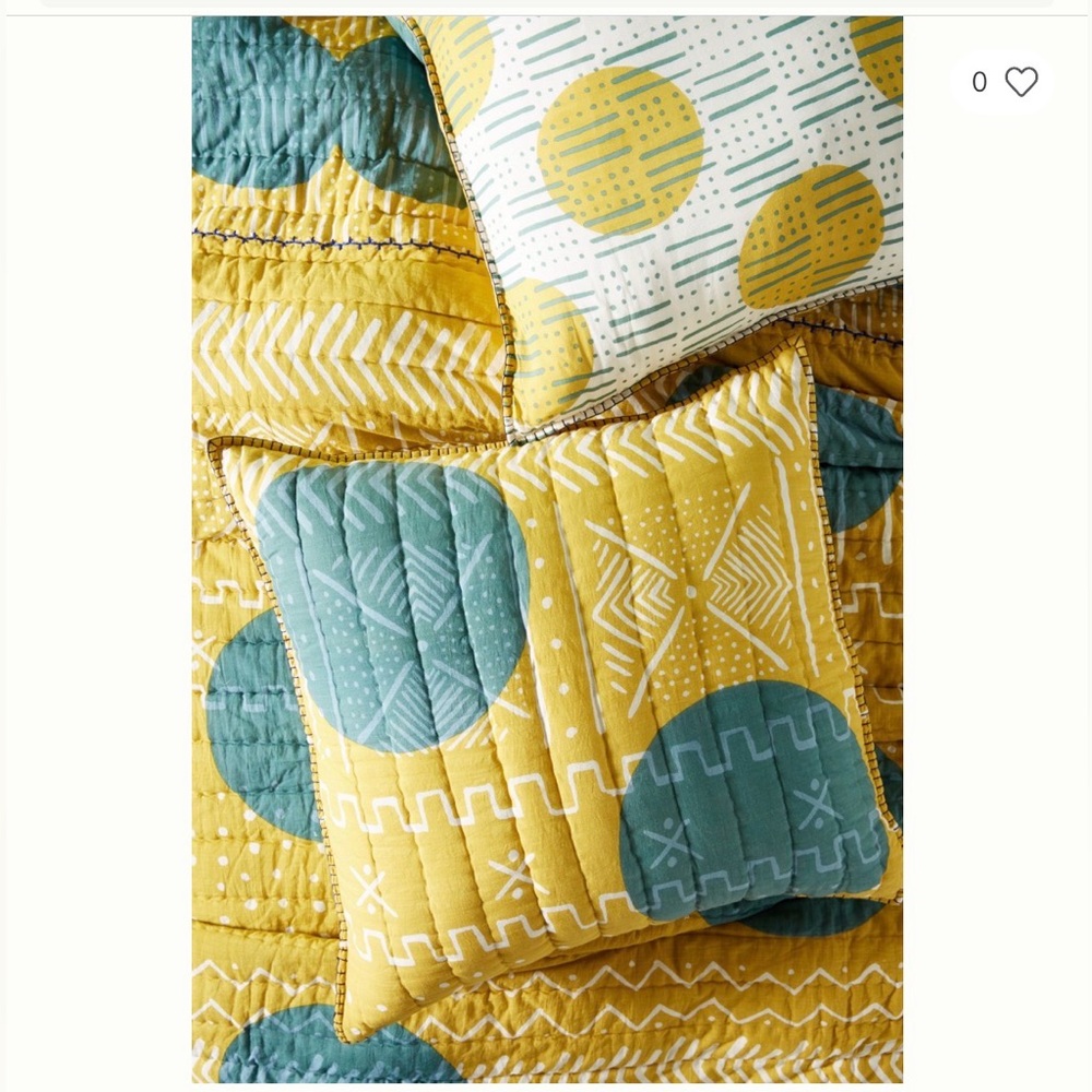 Anthropologie Chartreuse & Blue Geometric Euro pillow sham new (price per sham)